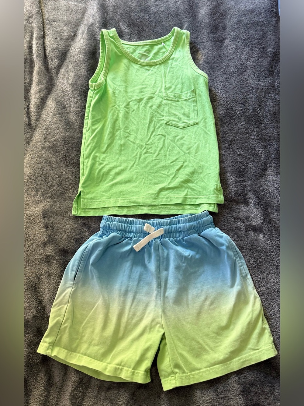 Little Bipsy Lime Tank with Blue-to-Lime Ombre Tank and Shorts 4-5T